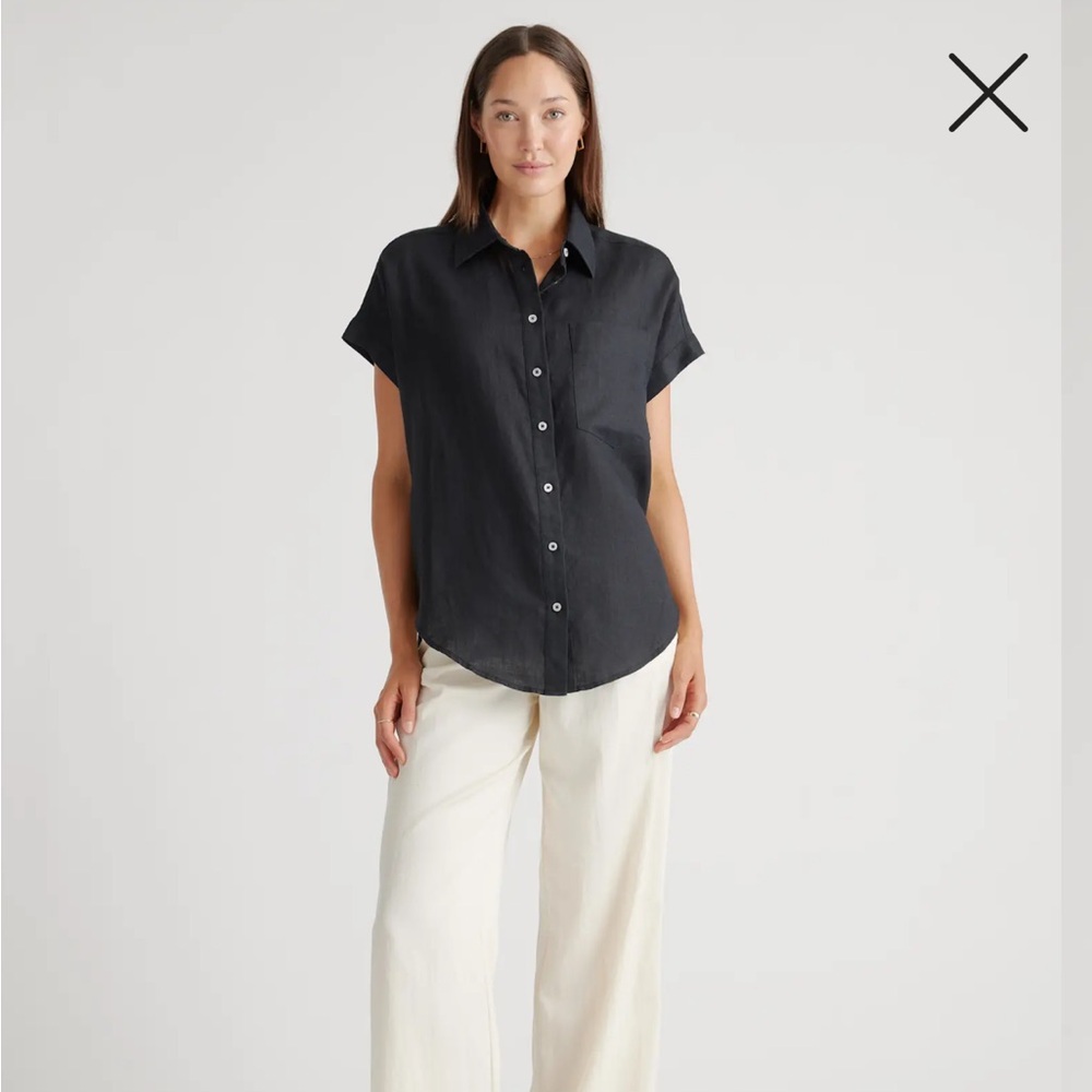 🖤Women's Black Short Sleeve Button-Up Shirt.